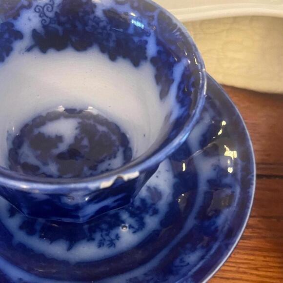 Antique‎ Temple Blue Flow Ironstone Cup And Saucer handleless Aged 1800s - Picture 8 of 9